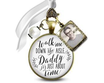 Bouquet Charm Gutsy Goodness For Bride In Memory of Father Walk Me Down Aisle Daddy Bronze Memorial Photo Charm Sentimental Gift for Bride