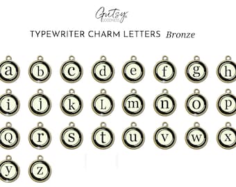 Alphabet Typewriter Charms Letters Vintage Style Glass Pendant Personalization for Jewelry Bronze & Silver
