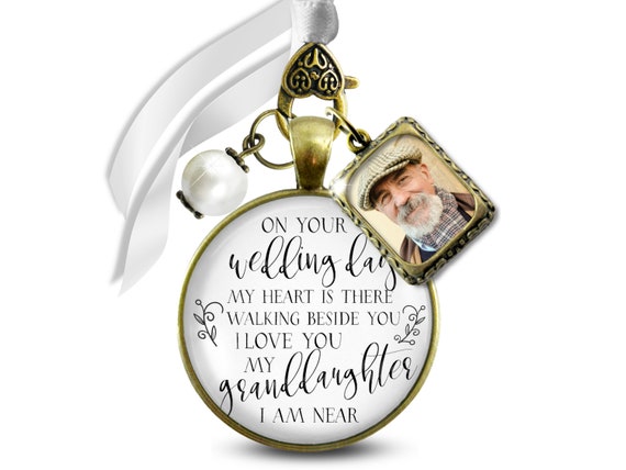Wedding Bouquet Charm Memorial Dad I Carry You In My Heart 1 Photo Frame  White Glass Silvertone Pendant Jewelry Something Blue Bead In Loving Memory
