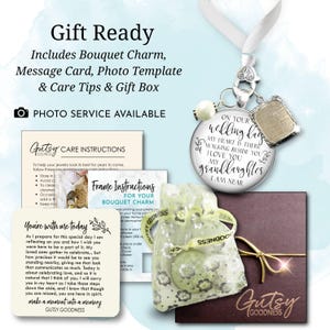 Bouquet Photo Charm for Bride | Wedding Gift Memory of Grandparent | Frame Pendant Keepsake | Gift from Mom, Grandma | 1-Day Picture Service
