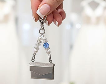 Something Blue Wedding Day Locket – Opening Envelope Keepsake for Grandma’s Dress Fabric or Tiny Note, Bridal Bouquet Bride's Charm