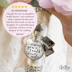 Gutsy Goodness Bouquet Wedding Charm Missing You Silver Tone Bridal Memorial Photo Jewelry 2 Frames Bereavement Keepsake Gift For The Bride image 5