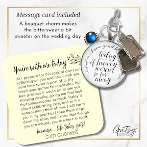 Wedding Bouquet Memorial Charm I Know You'd Be Here Heaven Silvertone 2 Frames Something Blue Jewelry Bereavement Bridal Keepsake Gift image 2