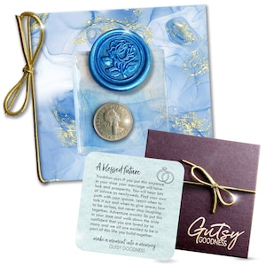 Pièce de six pence pour la chaussure de la mariée, quelque chose de vieux, de neuf, empruntée, un cadeau souvenir bleu, 4 pièces, une idée unique, une carte de voeux de mariage pour la douche nuptiale, 1953-1967