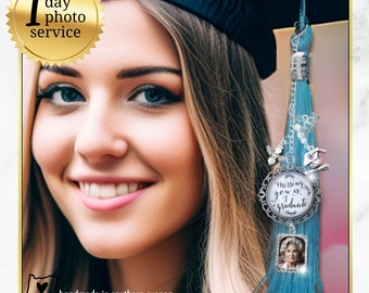 Graduation Cap Hat Tassel Memorial Photo Charm Lace Filigree Personalize Missing You Pendant Silver Memory Picture Frame 2024 Gift Box Card