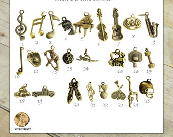 Sports and Music Charms You Can Add to Your Gutsy Goodness Pendant Necklace or Keychain, Antique Bronze