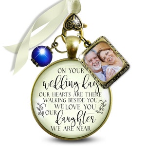 Bouquet Charm Memorial of Mother & Father On Your Wedding Day Our Daughter Something Blue Bead 1 Frame Bronze Cream Memory Bride&#39;s Parents