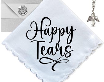 Happy Tears Handkerchief Gift for Wedding, Baby Shower Celebrations | Angel Charm Card & Wax-Sealed Envelope | Mom Grandma Keepsake Favor