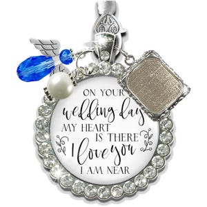 Rhinestone Bridal Bouquet Charm for Photos On Your Wedding Day I/We Love You In Memory White Silver Handmade Memorial Picture Frames Jewelry
