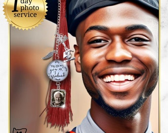 Graduation Cap Hat Tassel Memorial Photo Charm Classic Personalize Miss You Pendant Silver Memory Picture Frame 2024 Men Women Unisex Gift