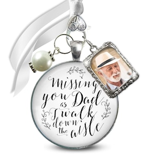 Wedding Bouquet Charm Missing You Dad Silver Bridal Father Memorial Remembrance Photo In Memory Of Family Custom Jewelry