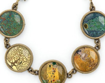 Pulsera "El Beso de Klimt", inspirada en una pintura romántica, accesorio vintage para amantes del arte.