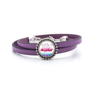 Leather bracelet FLAMINGOS, gift for girl, for woman, elegant bracelet, stylish accessory, leather jewelry, with your own graphics
