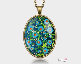 Medallion oval BLUE FLOWERS