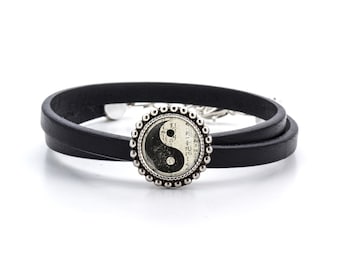 Leather bracelet YIN YANG, gift for girl, for woman, elegant bracelet, stylish accessory, leather jewelry, with your own graphics,philosophy
