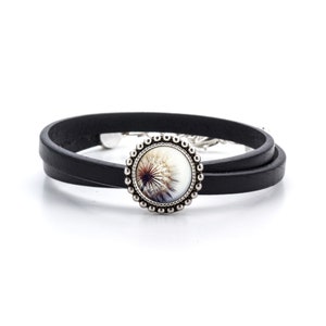 Leather bracelet DANDELION, gift for girl, for woman, elegant bracelet, stylish accessory, natural leather jewelry, with your own graphics
