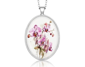 Romantic medallion with Orchid gift for girlfriend daughter flower