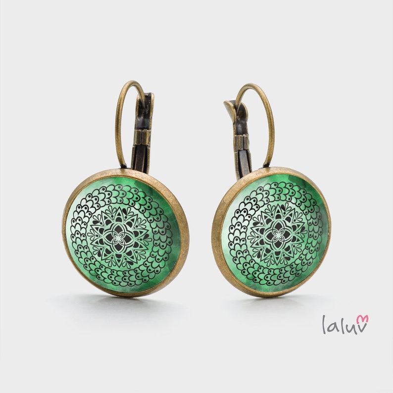 oriental gadget gift for her hanging earrings with mandala jewelry with oriental pattern Earrings EARTH MANDALA with my own graphics
