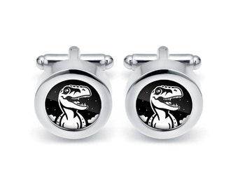 Elegante Manschettenknöpfe TYRANOZAUR t-rex Geschenk für Mann, Hochzeit Manschettenknöpfe, Manschettenknöpfe für Bräutigam, Trauzeugen Geschenk, lustige Manschettenknöpfe mit einem Dinosaurier