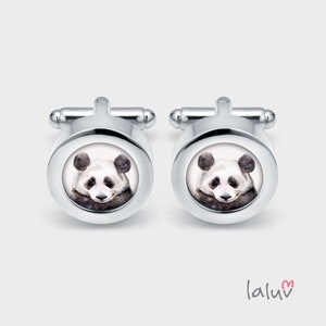 Elegant cufflinks PANDA, gift for a man, wedding cufflinks, cufflinks for groom, groomsmen gift, funny cufflinks, animal cufflinks image 1