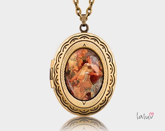 Locket Medallion oval AUTUMN A.MUCHA