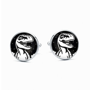 CUFFLINKS TYRANOZAUR t-rex gift for him dinosaur cufflinks funny present for the dinosaur fan image 1