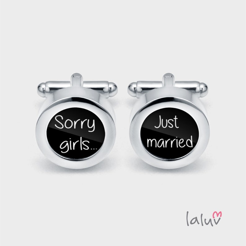 Wedding cufflinks JUST MARRIED, gift for a man, cufflinks for groom, groomsmen gift, funny cufflinks, wedding cufflinks groomsman image 1