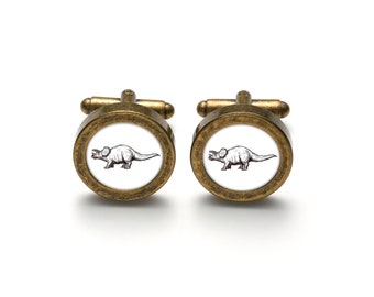 Elegant cufflinks Triceratops with dinosaur t-rex gift for man, wedding cufflinks, cufflinks for groom, groomsmen gift funny cufflinks