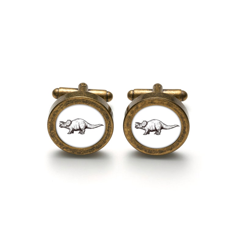 Elegant cufflinks Triceratops with dinosaur t-rex gift for man, wedding cufflinks, cufflinks for groom, groomsmen gift funny cufflinks zdjęcie 1