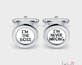 Elegant cufflinks BOSS, gift for a man, wedding cufflinks, cufflinks for groom, groomsmen gift, funny cufflinks, gift for the boss