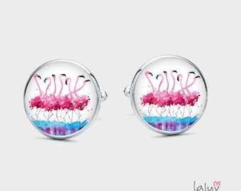 Cufflinks FLAMINGOS, gift for a man, wedding cufflinks, cufflinks for groom, groomsmen gift, funny cufflinks, animal cufflinks