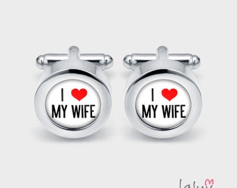 Wedding cufflinks I LOVE MY WIFE, gift for man, cufflinks for groom, groomsmen gift, funny cufflinks, cufflinks with inscription,