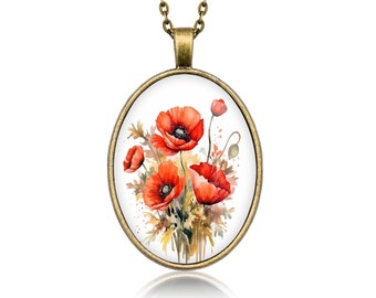 Ovales Medaillon mit einer Grafik von Mohnblumen - ein perfektes Geschenk für jeden Anlass!
