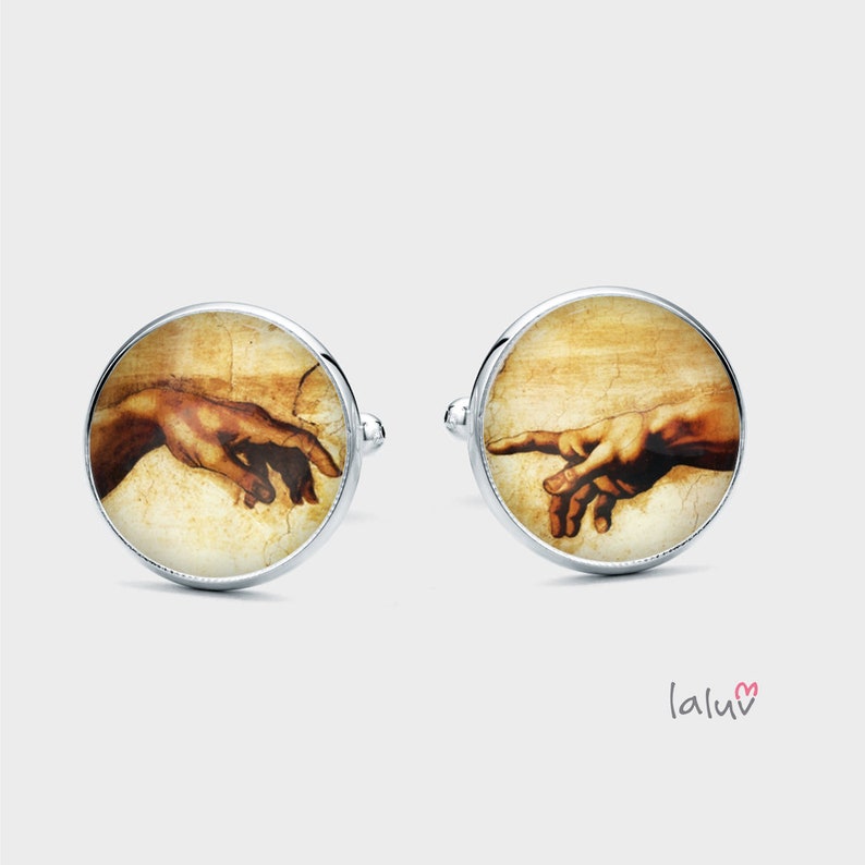 Cufflinks La Creación de Adam, regalo para un hombre, gemelos de boda, gemelos para el novio, regalo de padrinos, gemelos divertidos, regalo para el artista imagen 1