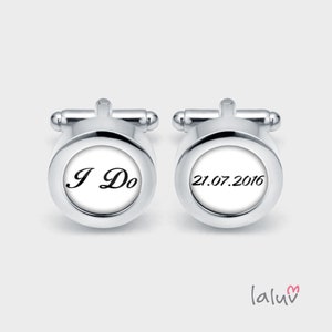 Wedding cufflinks I DO, cufflinks for groom, groomsmen gift, Personalized Cufflinks, Date Cufflinks, custom cufflinks, customized cufflinks imagem 1