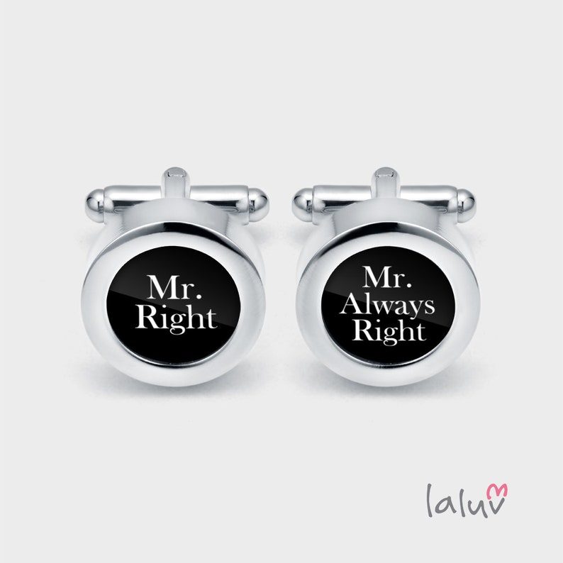 Elegant cufflinks MR. RIGHT, gift for a man, wedding cufflinks, cufflinks for groom, funny cufflinks, gift for him image 1