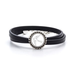 Leather bracelet SWALLOW, gift for girl, for woman, elegant bracelet, stylish accessory, leather jewelry, with your own graphics