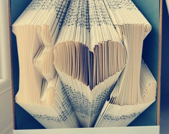 Personalised initials with love heart folded book art. Perfect gift, anniversary, wedding, birthday etc.