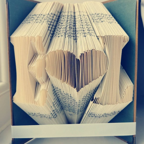 Personalised initials with love heart folded book art. Perfect gift, anniversary, wedding, birthday etc.