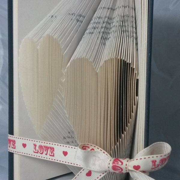 Double Heart Handmade Folded Book Art, Perfect Gift, Birthday, Anniversary, Wedding, Home Decor, paper anniversary