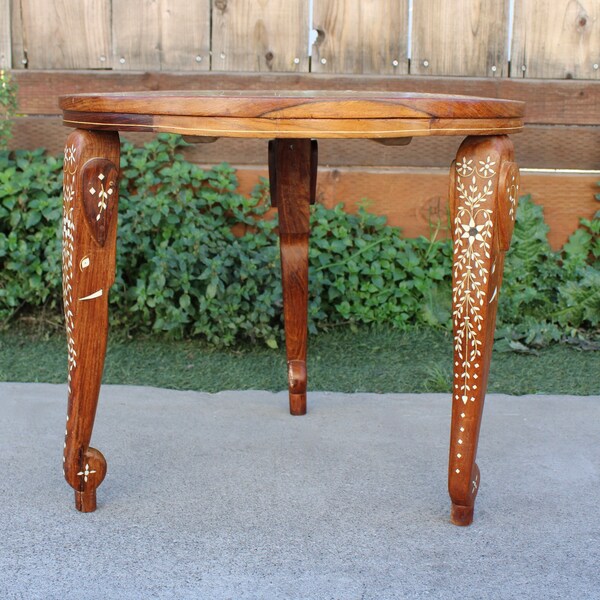 Anglo Indian rosewood Side Table Elephant Legs and Elaborate Bone Inlay End Table Nightstand