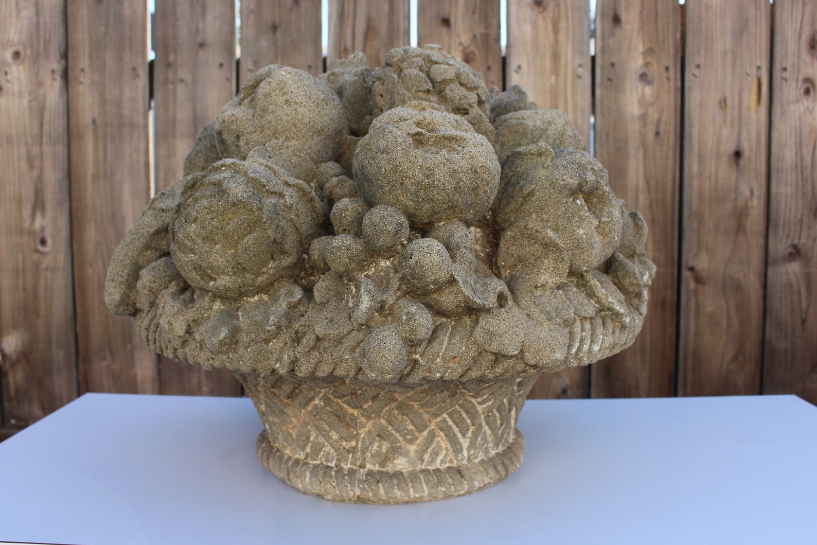 Pair of Vintage Stone Concrete Fruit Flower Basket Garden Etsy