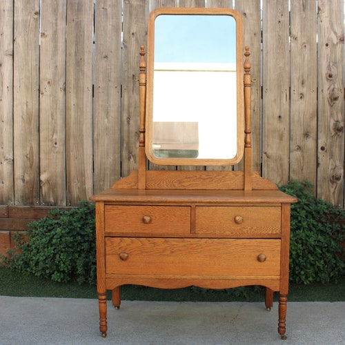 Antique Dresser With Mirror Antique Oak Vanity Entryway Etsy