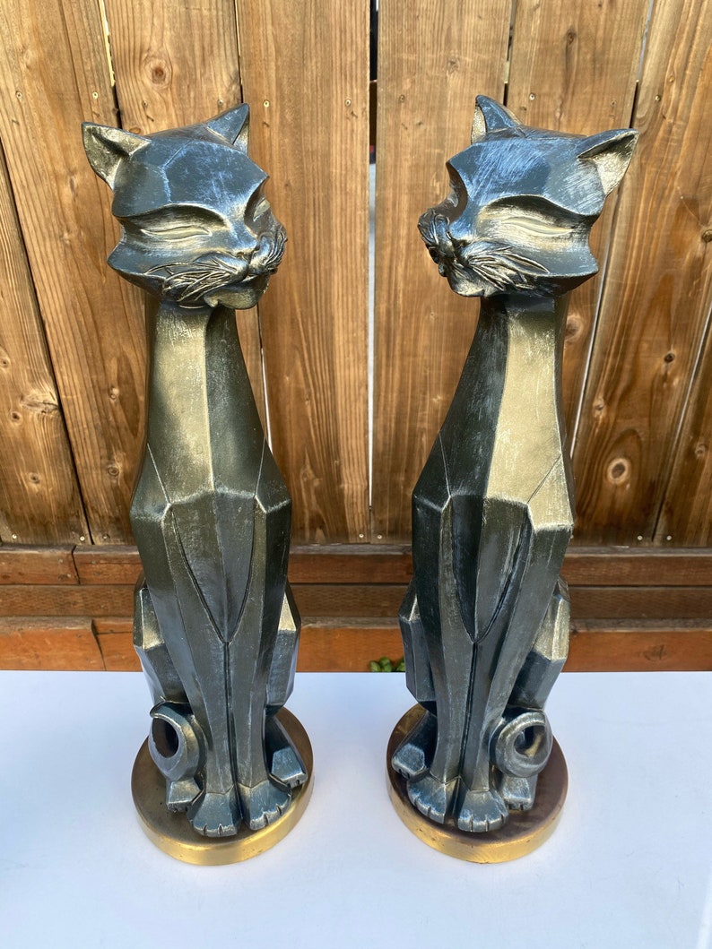 Vintage Black Cubism Cat Statues 24 Art Deco Set of 2 Vaughn Etsy