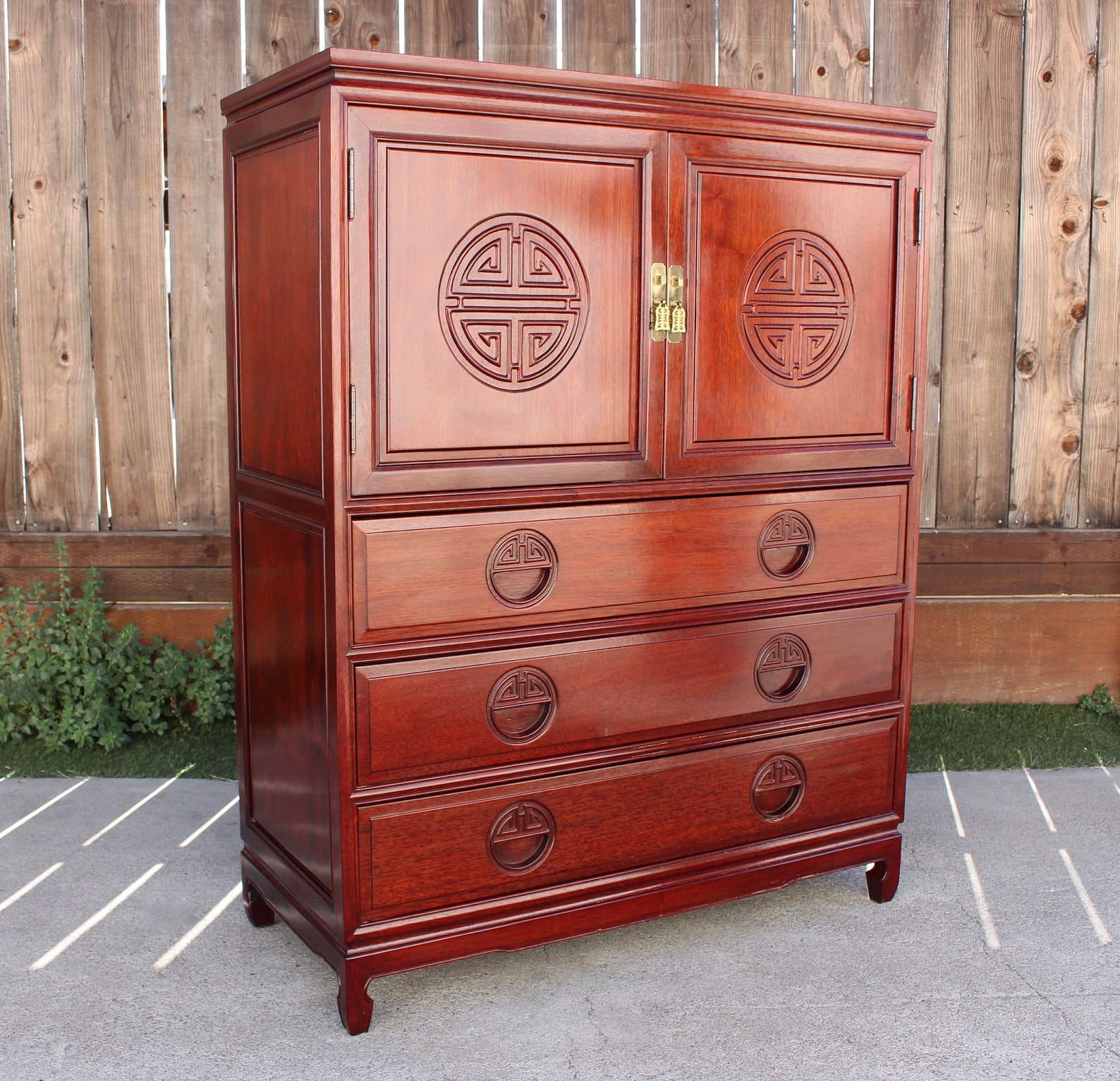 Vintage Solid Wood Rosewood Asian Chinese Dresser Armoire Etsy