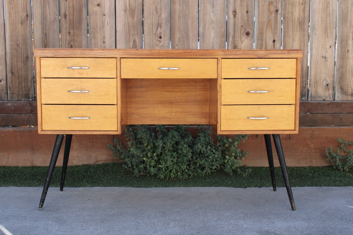 Vintage Mid Century Art Deco Vanity Desk Etsy