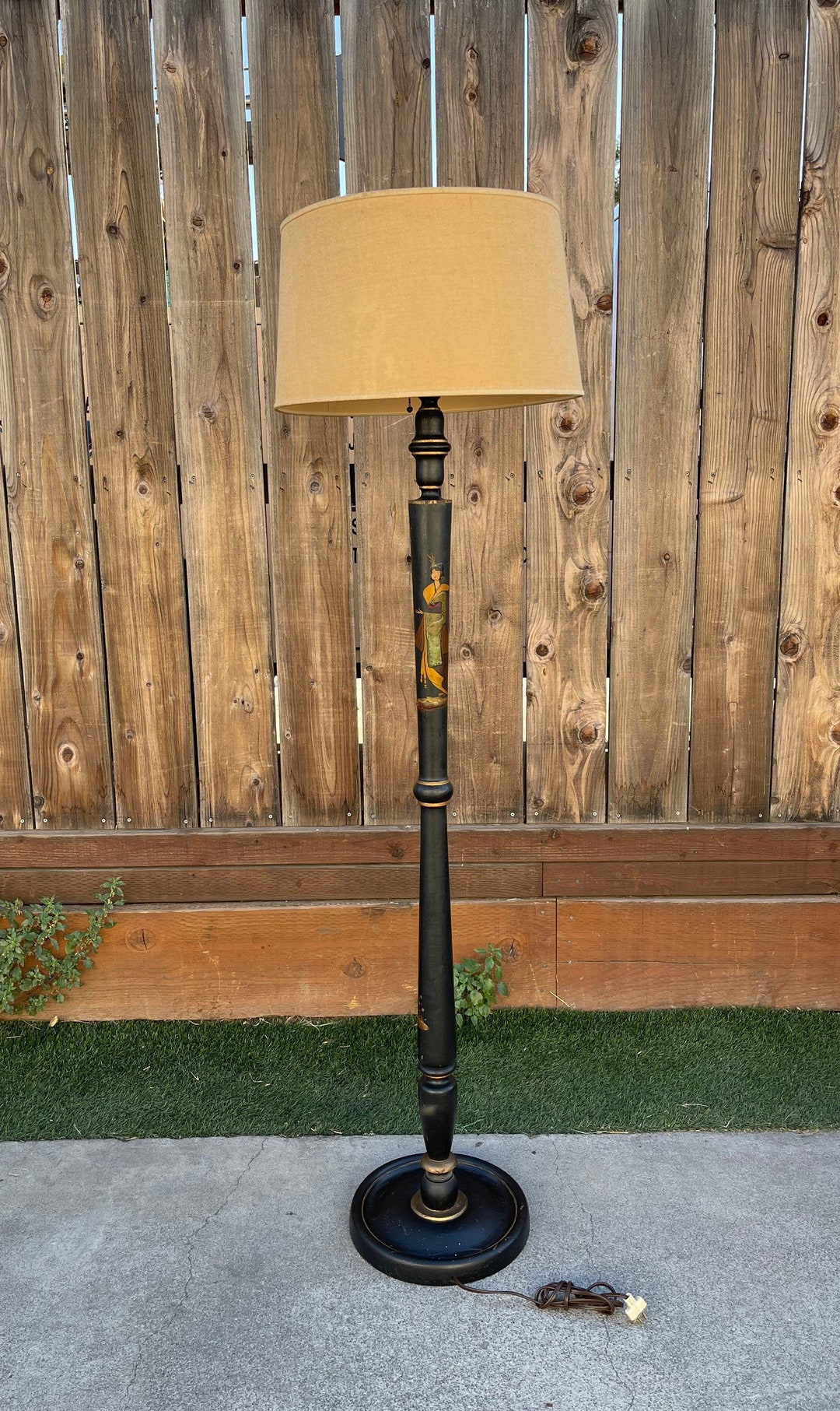 Antique 1900's Wood Hand Painted Chinese Asian Chinoiserie Black