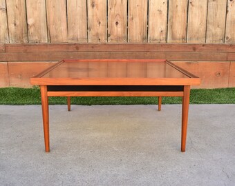 Mid Century Square Coffee Table Side Table Teak and Black