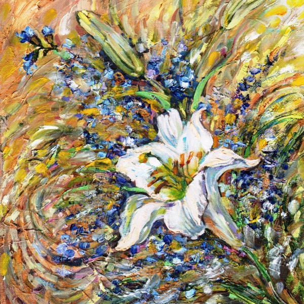 Original Oil Painting Flowers lily , original paintings, contemporary Art, oil on canvas, the size of 11.8 "- 15.8", wall decor, gift.