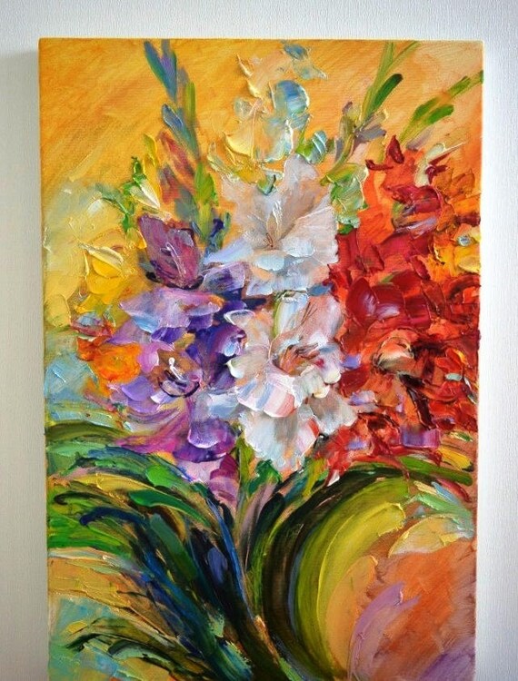 Original Peinture à Lhuile Fleurs Peinture Fleurs Peinture Originale Huile De Lart Glaïeuls Fleurs De Glaïeuls De Peinture à Lhuile De